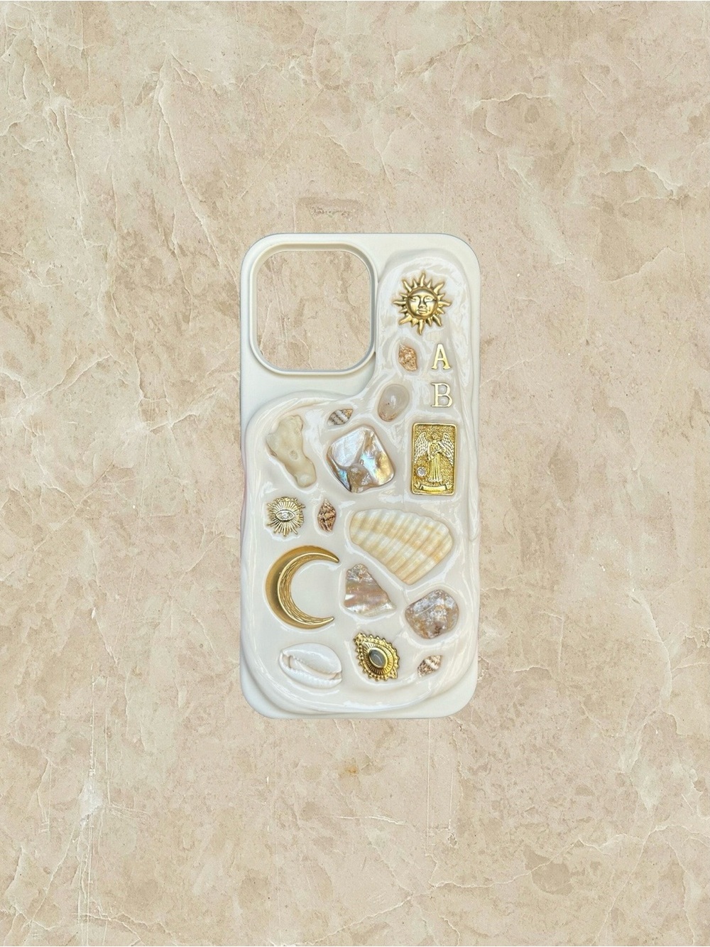 White Decorative Shell & Gold Accent Phone Case - Custom Made